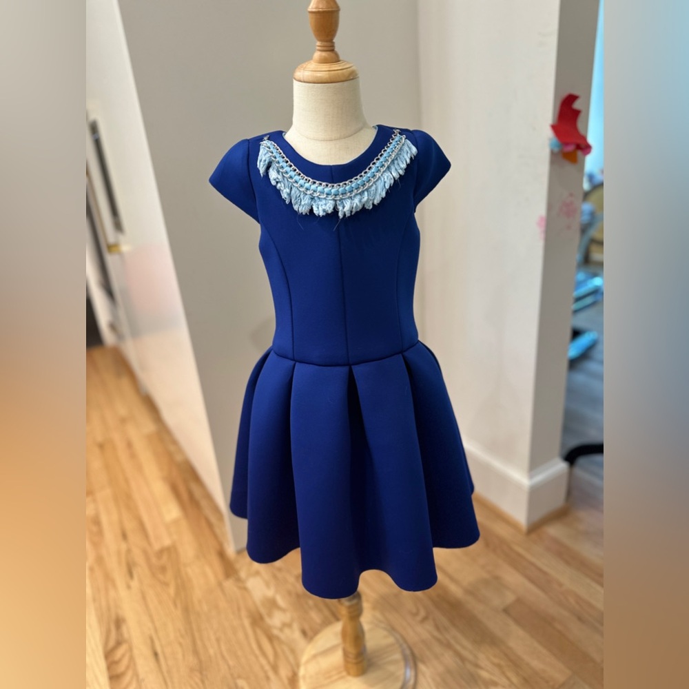 ZOE Ltd Blue structured party dress with neck embellishment